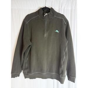 men s tommy bahama tobago 1/4 zip Up Long Sleeve Shirt Brown, Medium